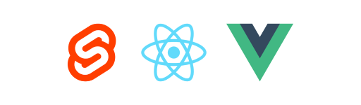 Logos von Svelte, React und Vue